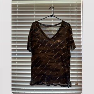 PINK Victoria's Secret Camouflage V-Neck Top - Black and Brown